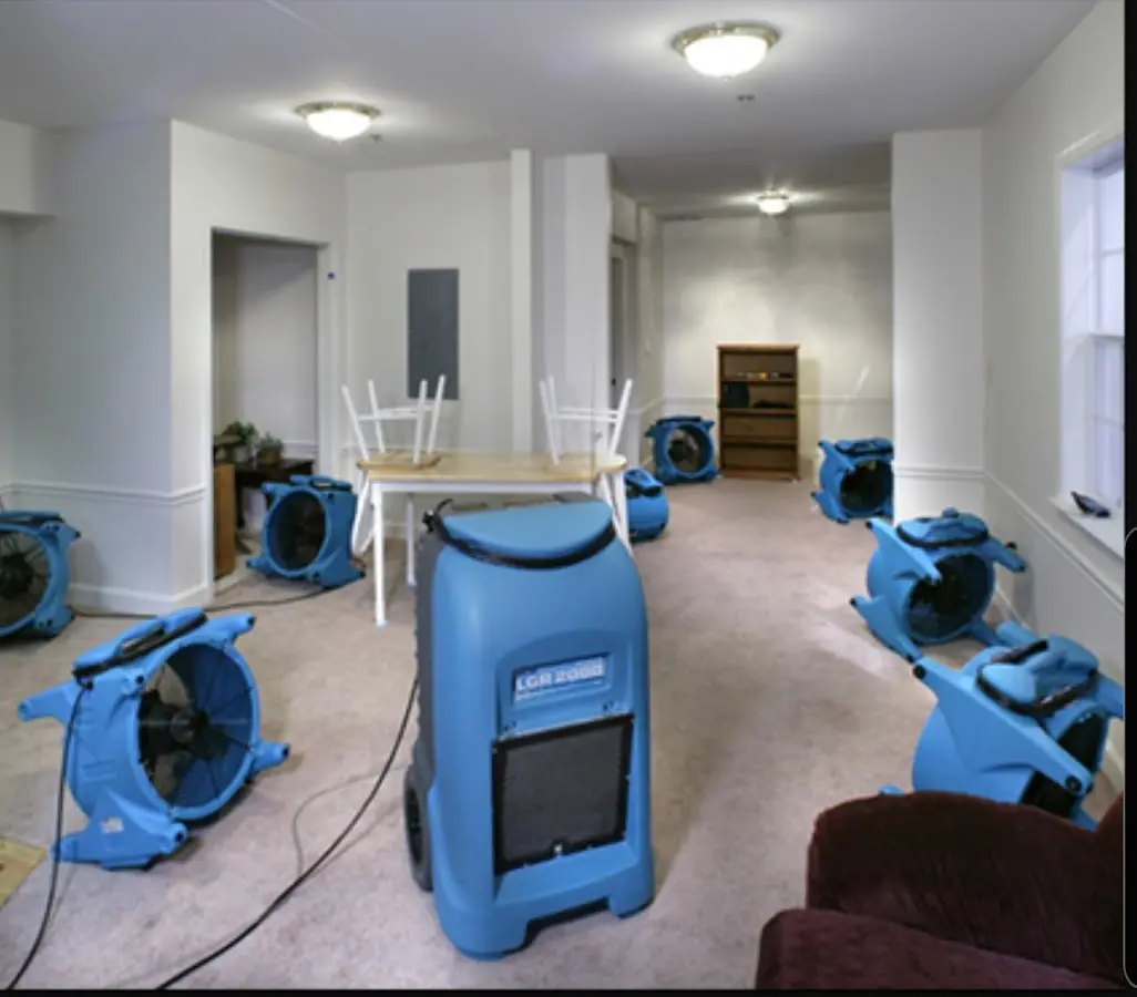 Air movers and dehumidifier setup for Water Damage Restoration in San Diego Country Estates